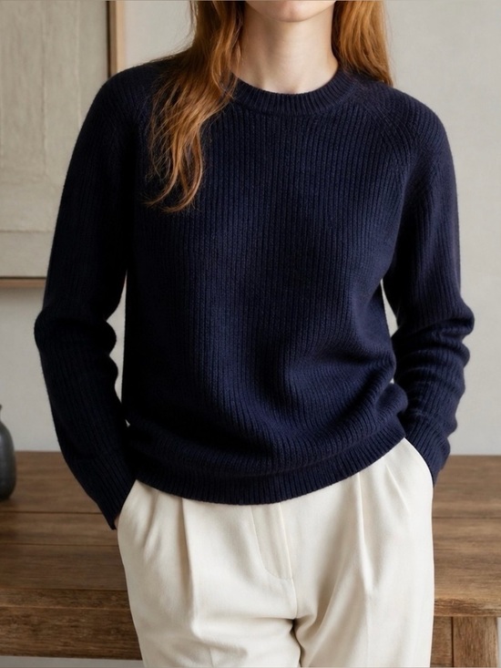 Quince Sweaters - Quince Mongolian Cashmere Fisherman Crewneck Sweater Navy Blue Size S